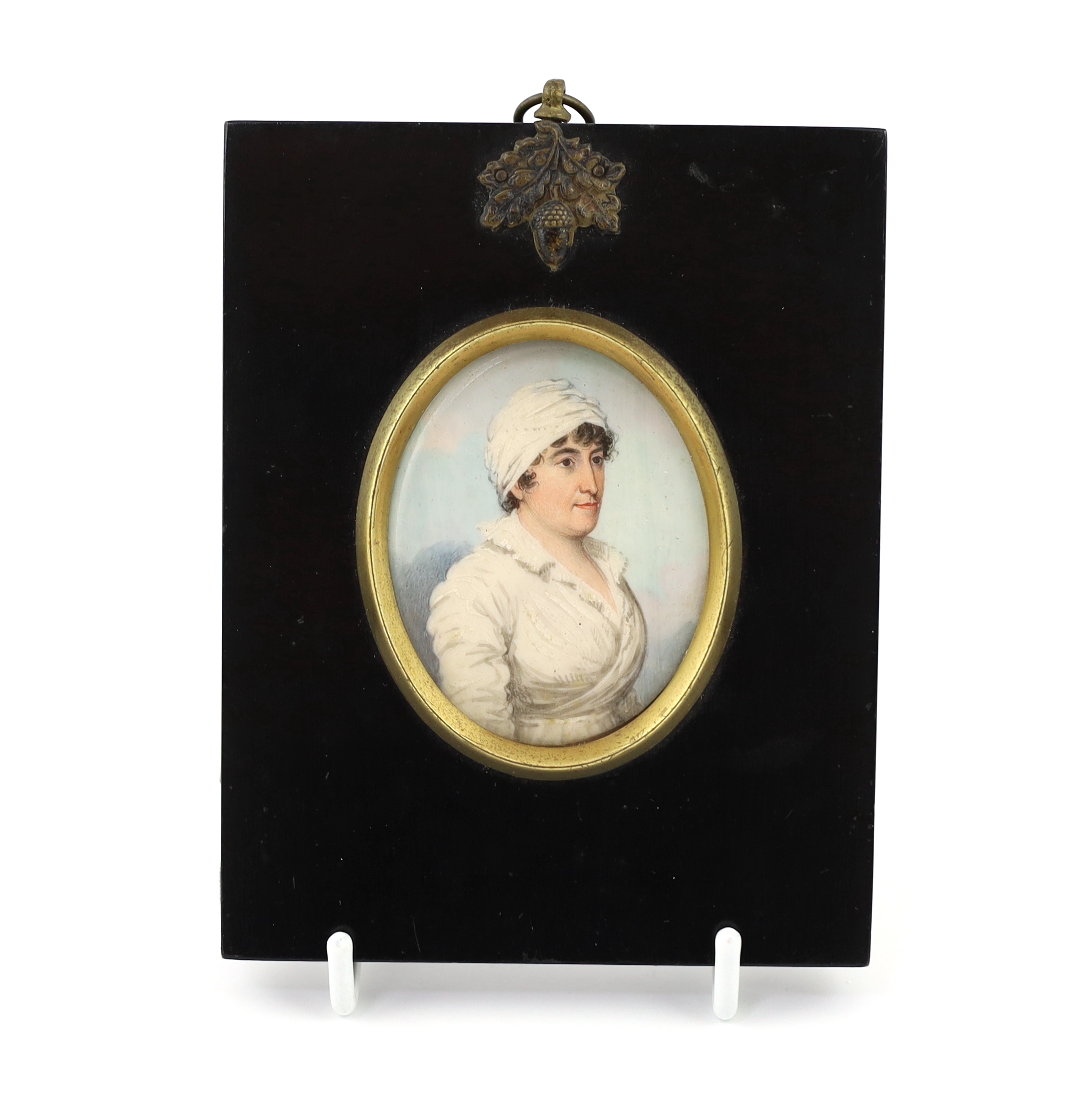 Frederick Buck (Irish, 1771-1840), Portrait miniature of a lady, watercolour on ivory, 6 x 4.6cm. CITES Submission reference 7Z7M9H2P